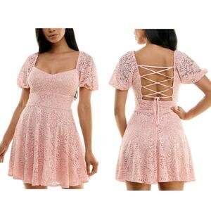B Darlin Sz 8 Powder‎ Pink Coquette Crochet Embroidered Lace Milkmaid Dress NWT